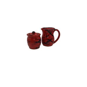 Handmade Studio Art Pottery Creamer & Sugar Red And Black Splatter​